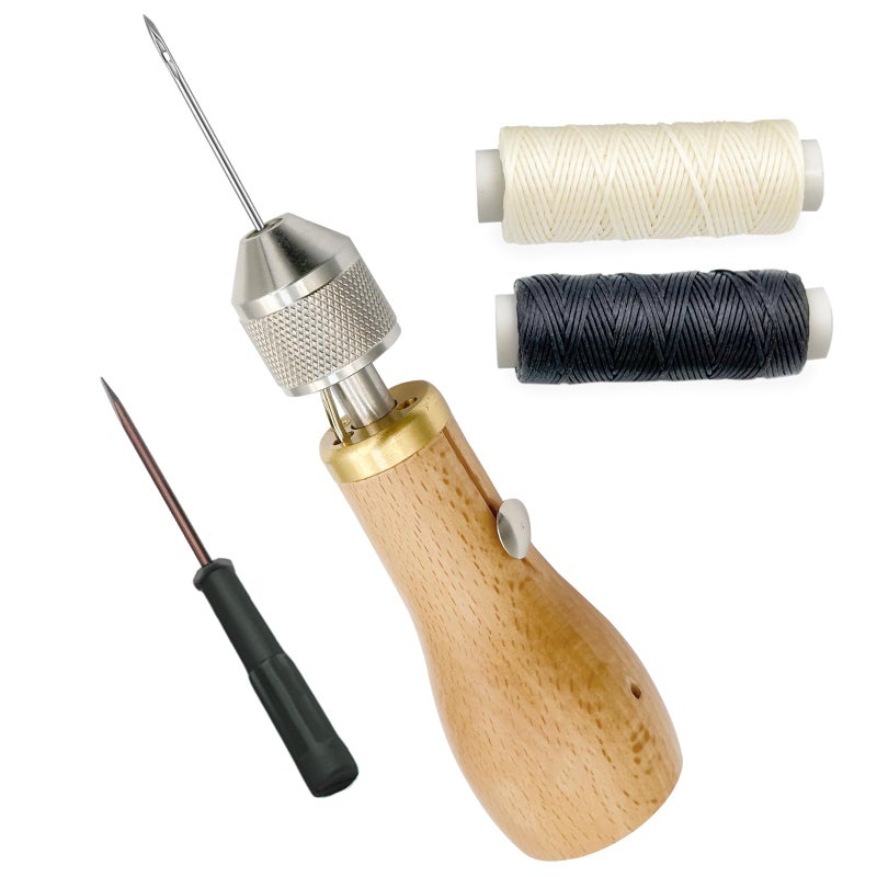 Co-link Professional Sewing Awl Hand Stitcher Repair Tool Kit for Leather and Heavy Fabrics with 2PCS Needles, 1PC Coil and Yarn/Threads - Image 1